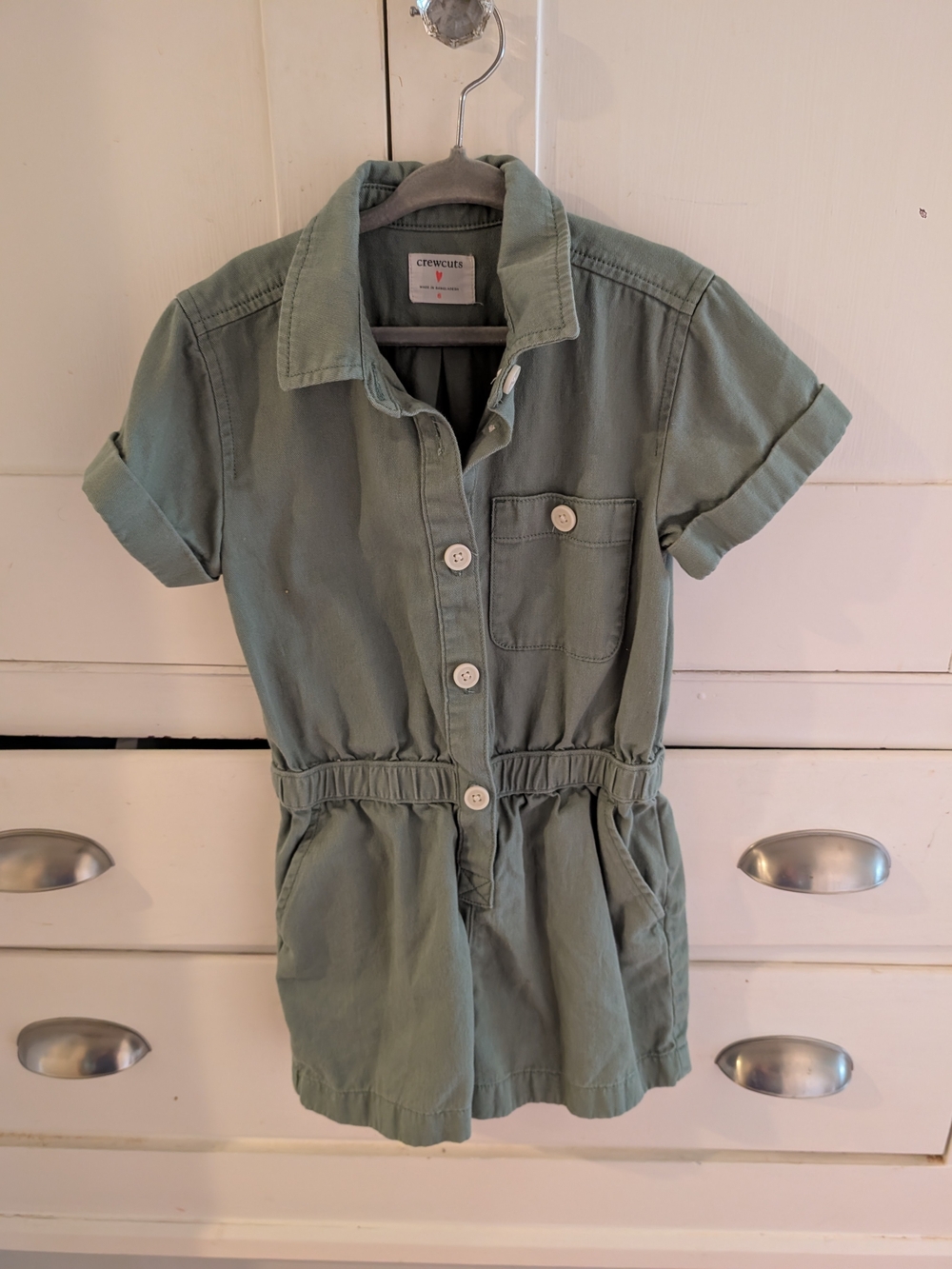 Crewcuts Sage Green Short-Sleeve Button Romper